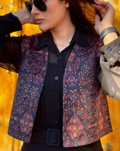 جلیقه زنانه مخمل مدل گل شاه عباسی Jalighe Zanane Shah Abbasi Zimacrafts